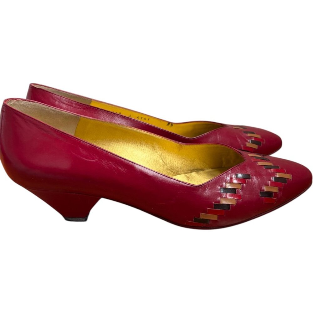 Vintage Bruno Magli Size 8.5 Italian Leather Heels Red Bottom Kitten Heel 80's - Picture 2 of 8